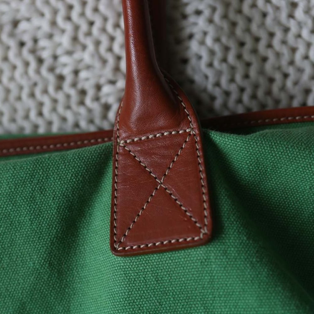J. Crew Canvas LeatherTote Bag Green Brown EUC - Picture 4 of 11